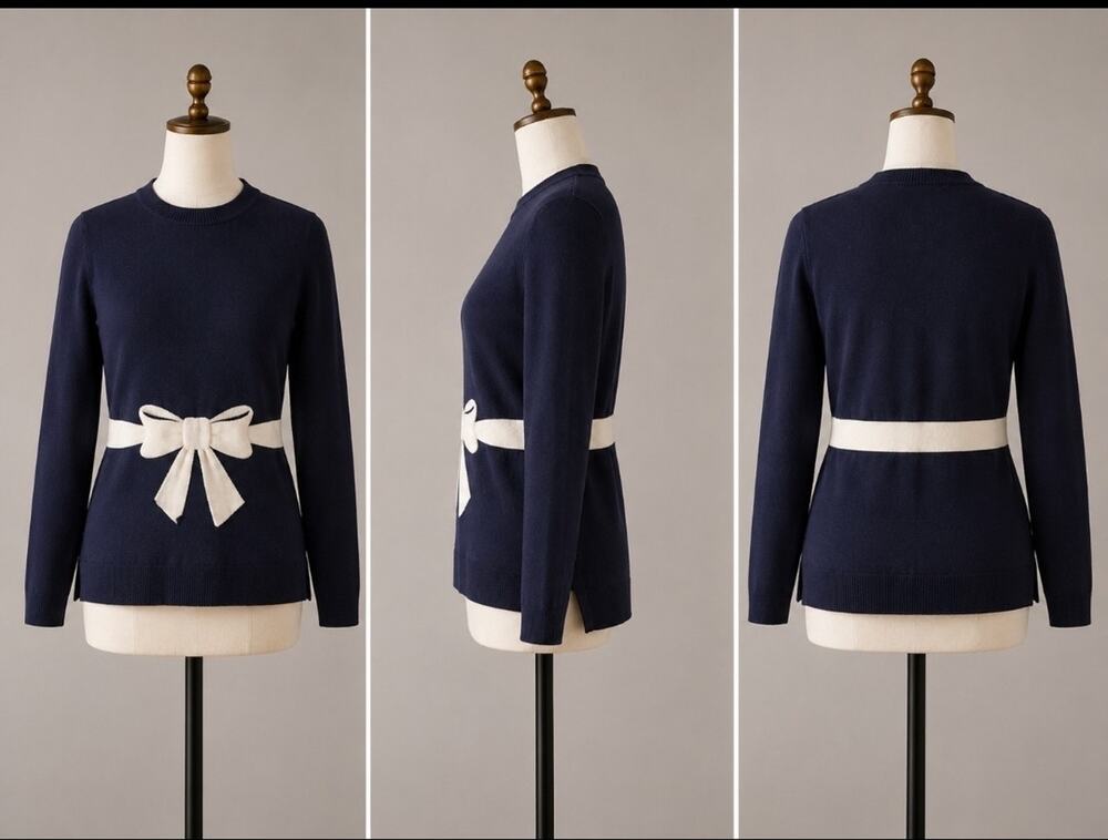 Antoni & Alison Navy Knit Sweater with Trompe L'oeil Bow Detail - Size S